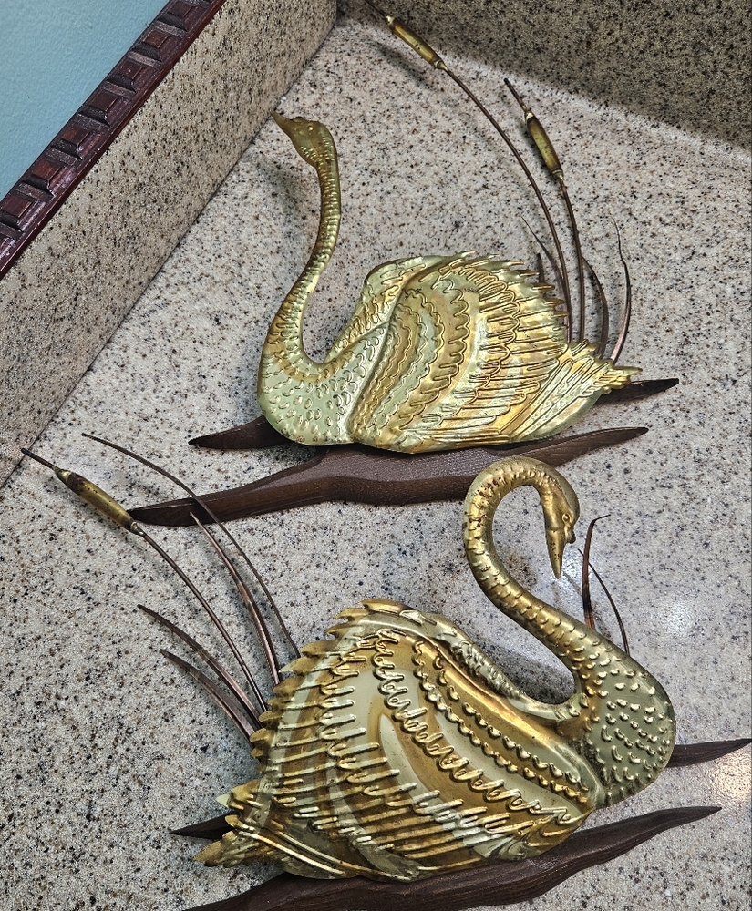 Vintage Brass Looking Tin Swan Wall Decor